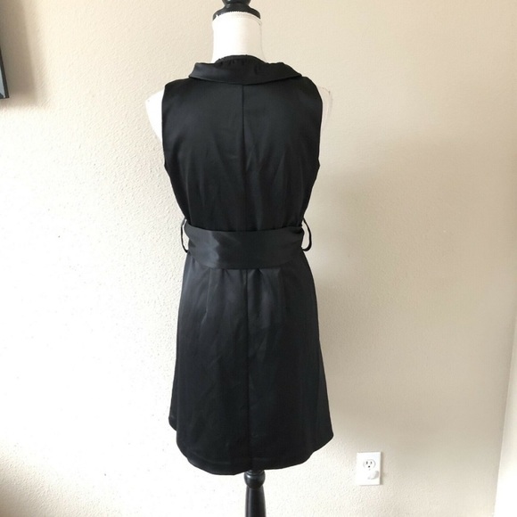ELIZA J Black Satin Bow Belted Ruffle Sheath Dress 6 - Picture 5 of 7